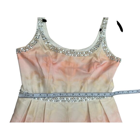 Carmen Marc Valvo Pearl Embellished Peach Ombre Cocktail Dress Sz 6 - Picture 12 of 14